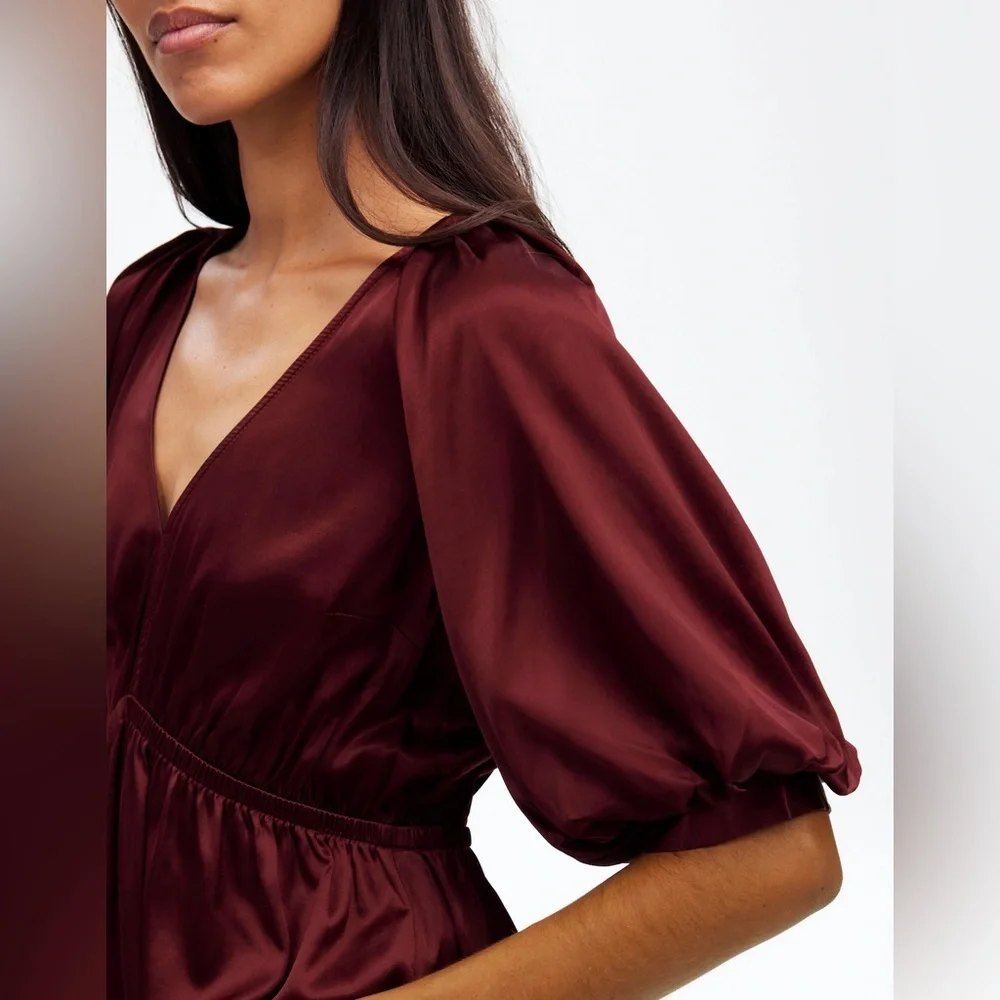 NWT Madewell Shirred Puff-Sleeve Top in Satin